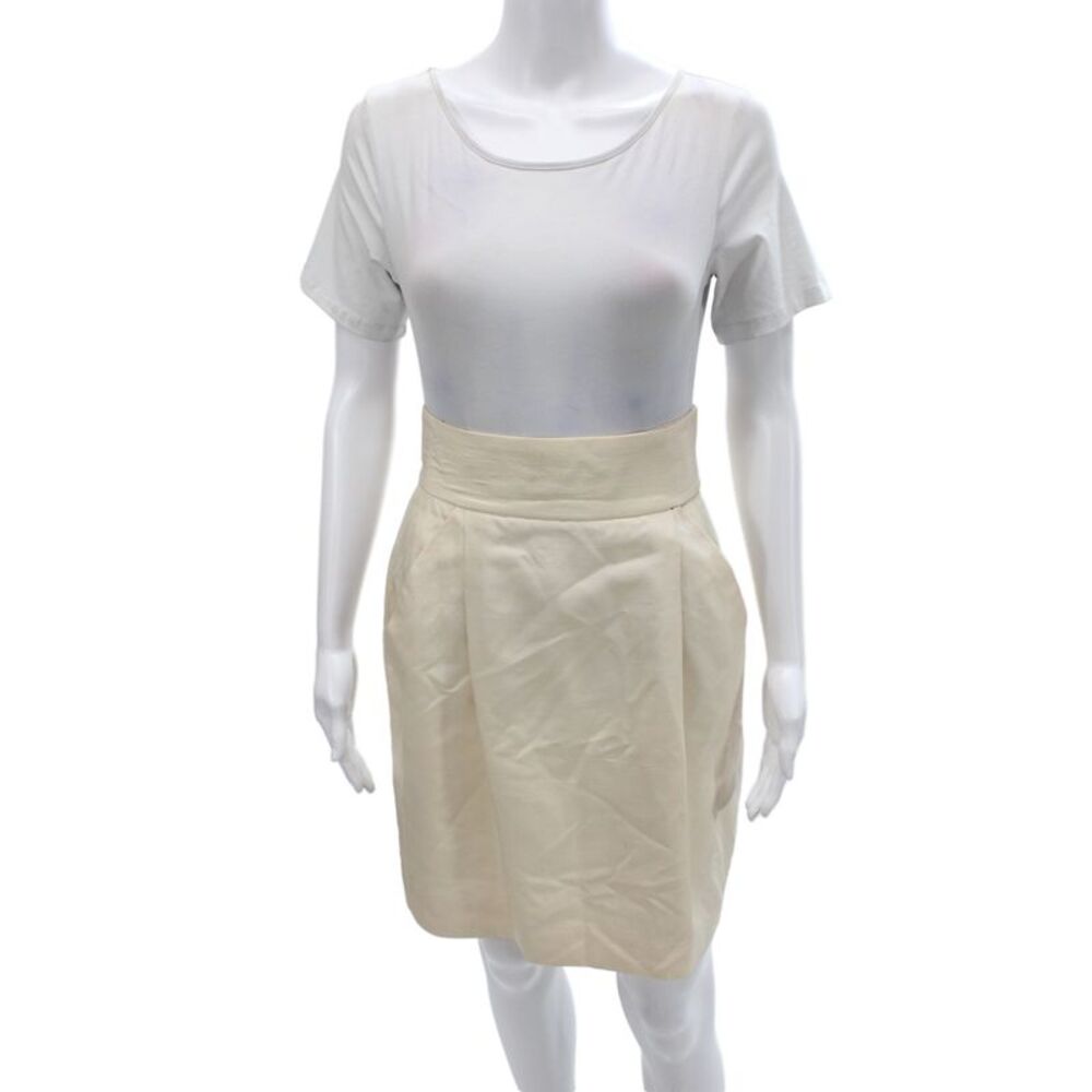 Tahari Women Mini Straight Pencil Skirt Ivory Silk Zip Closure Size 8